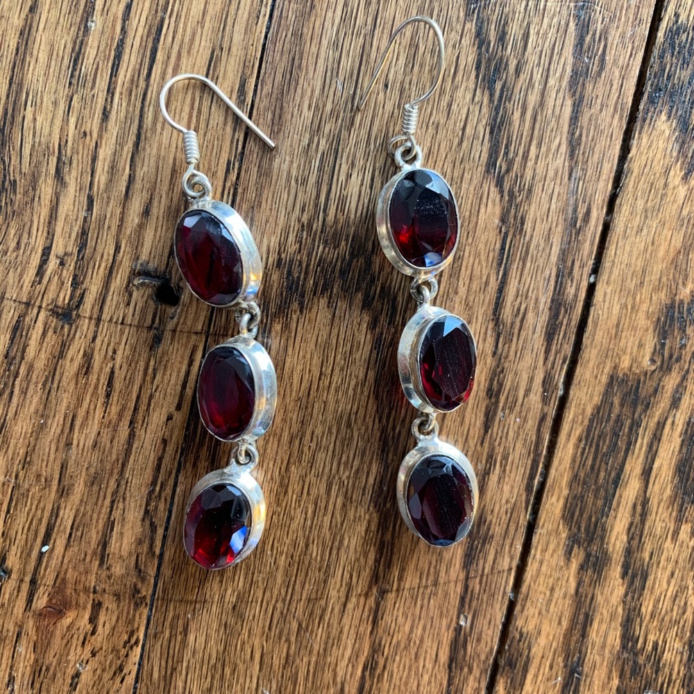 Red Gem Dangle Earrings